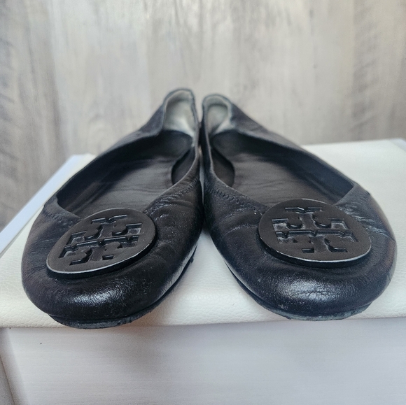 TORY BURCH Black Leather REVA Logo Medallion Ballet Flats Size 9m - Picture 7 of 9